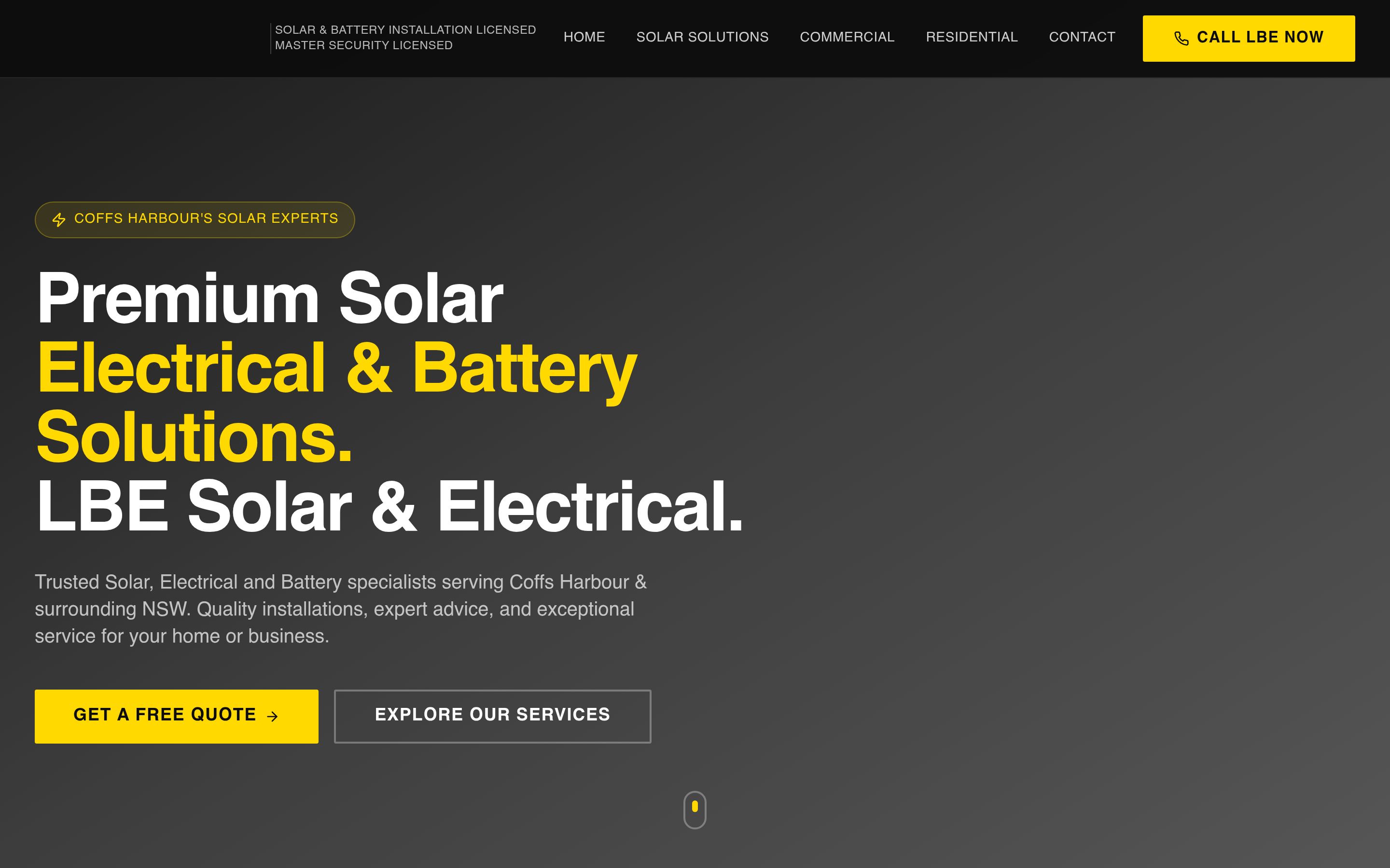 LBE Solar & Electrical website screenshot